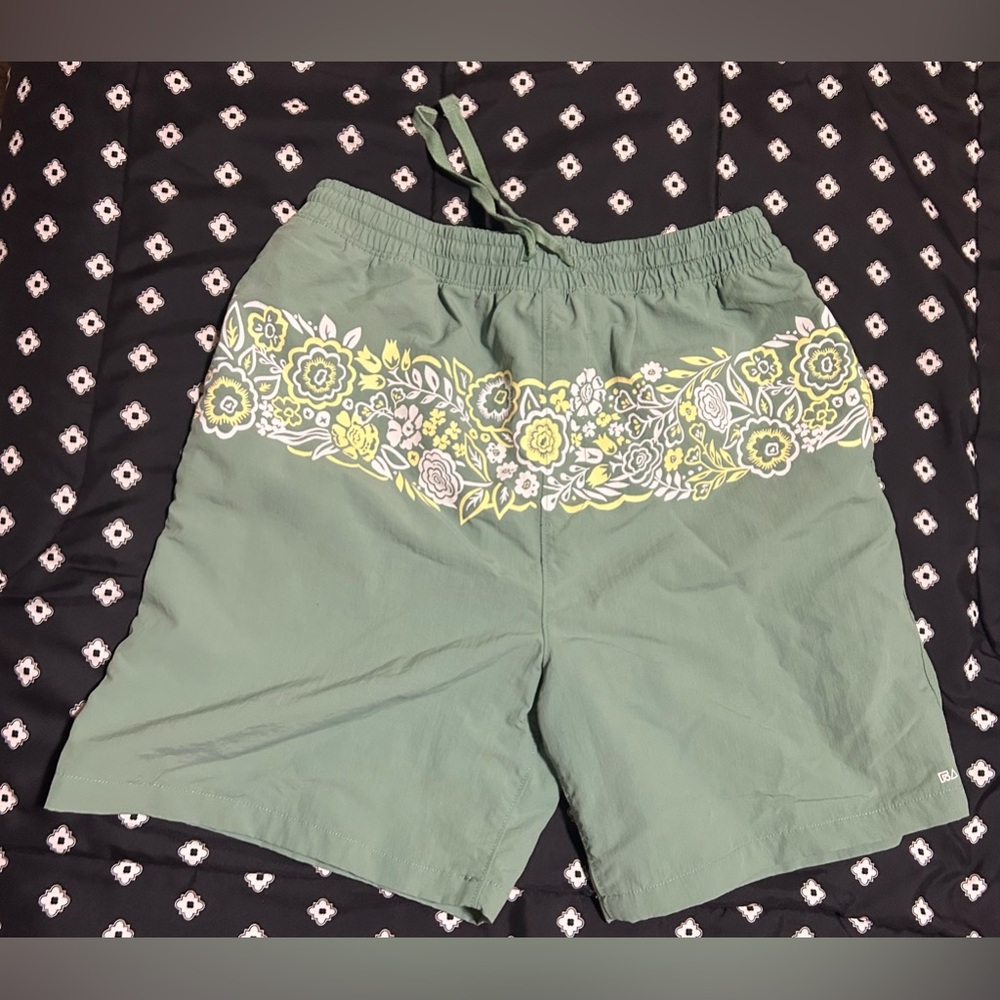 Free Assembly kids light green w/ floral pattern Swim shorts- size 14/16